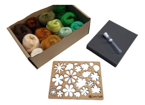 Kit Feltragem Completo-lã 12 Cores 144g+2 Agulhas+base+molde 0