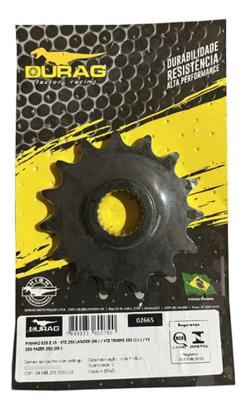 Pinhão 15 Dentes Fazer 250 / Lander 250 / Tenere 250 - 2665 0