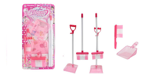 Juguete De Limpieza Rosa Pala Escoba Cepillo 0