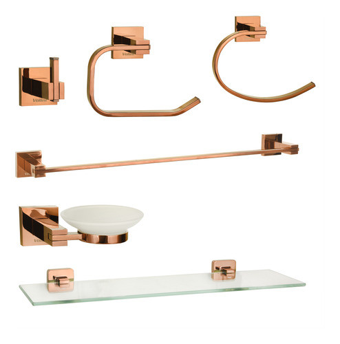 Kit Acessórios Banheiro Luxo Aço Inox 6 Peças Pintura Rose 0
