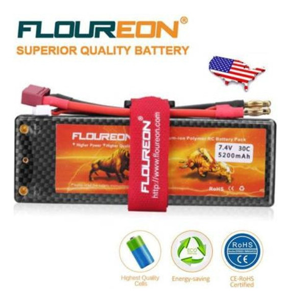 Floureon 2s 7.4v 5200mah 30 C T Enchufe Lipo Rc Batería Para 1
