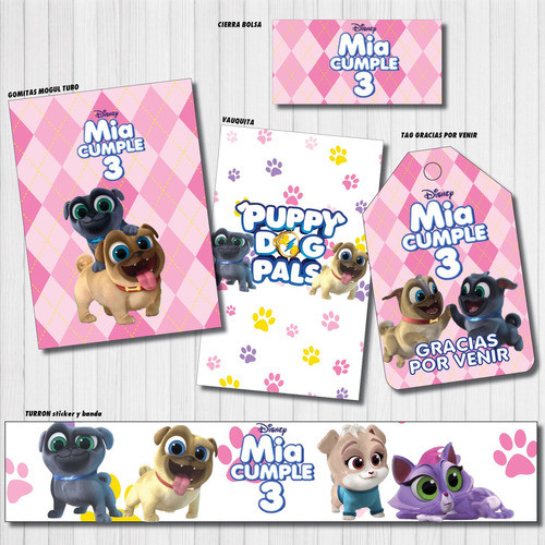 Kit Imprimible Personalizado Puppy Dog Pals Perritos Rosa 1
