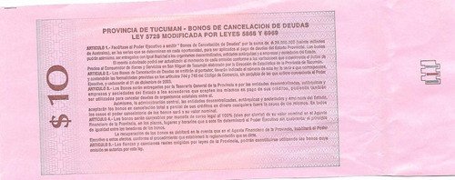 Prueba En Rosa Billete Bono De Tucuman De 10 Pesos Año 1999 1