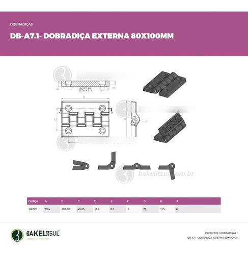 Dobradiça Plástica Pino Inox Db- A7.1-80x100 (03 Peças) 1