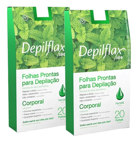 2cx Folhas Prontas Depilação Corporal Depilflax Hortelã 20u 0