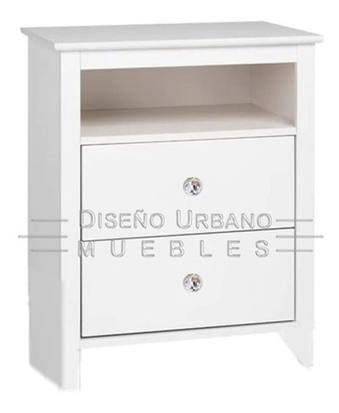 Mesa De Luz Con Dos Cajones Y Estante Vintage 0