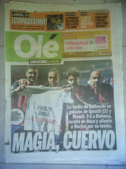 Diario Ole 14 Octubre 2017 San Lorenzo 3 Defensa 1 0