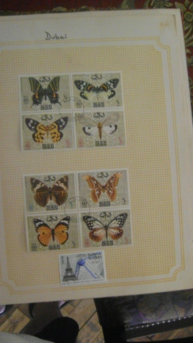2 Planchitas Postales 9 Sellos Dubai Mariposas 1976 Xiv-106 1