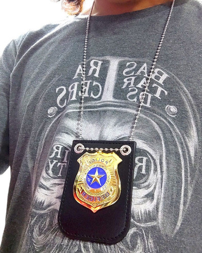 Distintivo Insígnia Policial Cosplay Metálico 50 Cm Couro 1