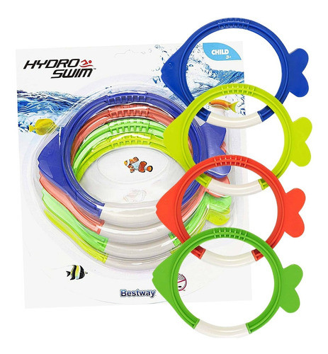 Juego Agua X4 Peces Anillos Aros De Buceo Pileta Bestway 0