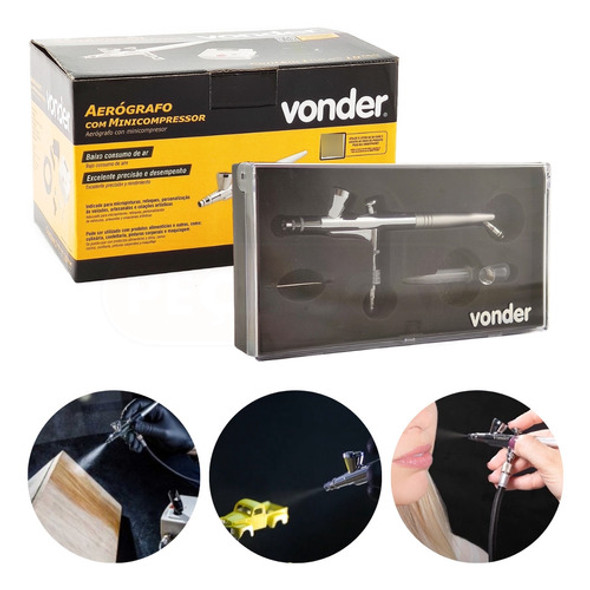 Aerógrafo Pintura Profissional Bivolt Mini Compressor Vonder 1