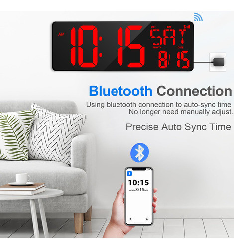 Xrexs Reloj De Pared Digital Grande De 16.5 Pulgadas, Sincro 1