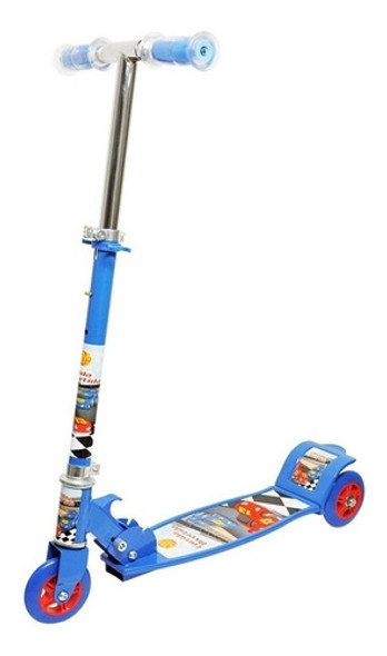 Patinete Infantil Top 3 Rodas Azul Menino Dobrável Carros 0