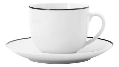 Set X 6 Taza De Te 220ml C/plato Blanco C/borde Negro 0