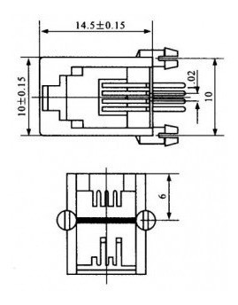 100 Peças - Modular Jack Rj11 Fêmea 4p4c 90g  Yh55-01 Cinza 1