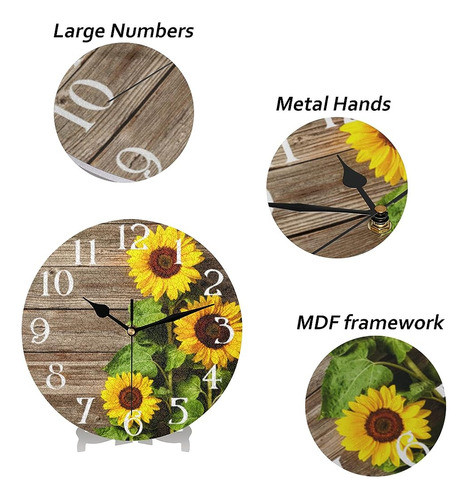 Reloj De Pared Con Estilo Hermosos Girasoles Vintage Impresi 1