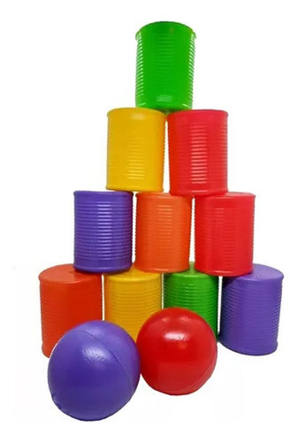 Tira Lata Juego Tumbalatas Lanza Derriba 10 Latas 2 Pelotas 0