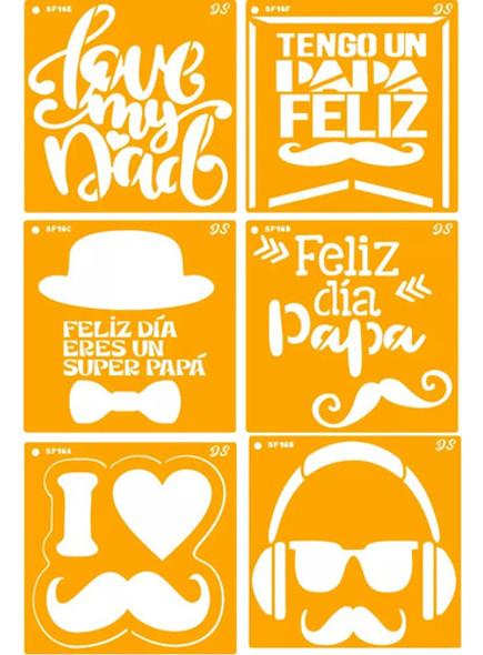Stencil/plantillas 20x20cm(x6 Diseños) Dia Del Padre/papá 0