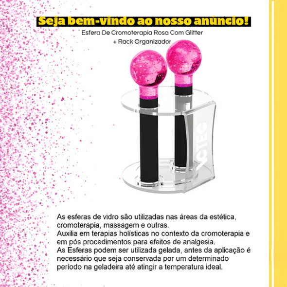 Kit Esferas Cromoterapia Rosa Com Glitter + Suporte Acrílico 1