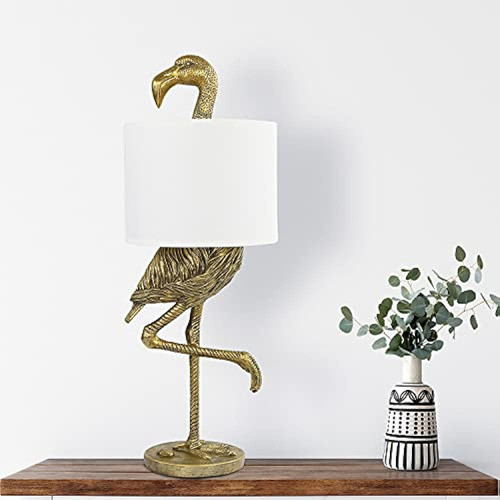 Creative Co-op White Shade Table Lamp, 32 ', Gold Flamingo 1
