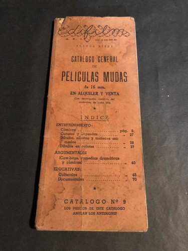 Antiguo Catalogo De Peliculas Mudas. 53n 287 0