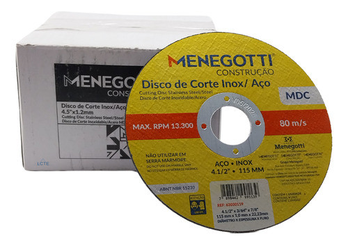 Disco De Corte Fino Menegotti Inox 4.5 X1.2mm 115mm 1