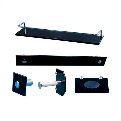 Kit Acessorios Para Banheiro Preto Fume Reto 5pc Em Vidro 0