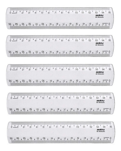 Régua New Line Cristal 15cm Escola Trabalho Kit C/5 Unidades 0