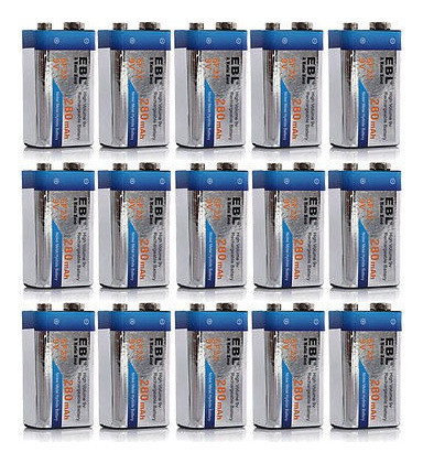 15pcs/lot Ebl 280mah 9v 9v Ni-mh Batería Recargable Pilas 1