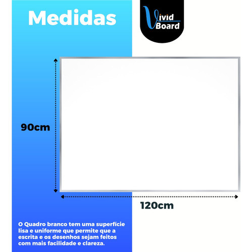 Quadro Lousa Branco 120x90cm Moldura De Alumínio + Kit + Nf 1