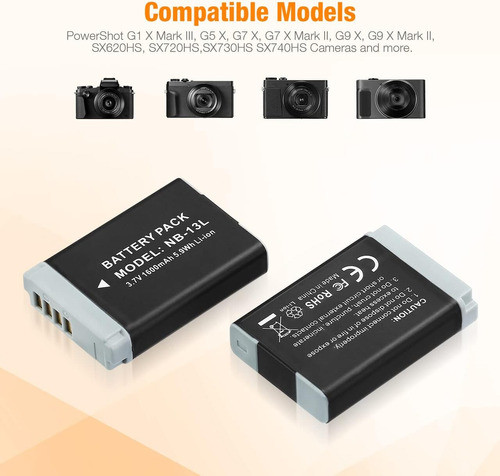 Baterias Y Cargador Dual Nb-13l Para Powershot 1