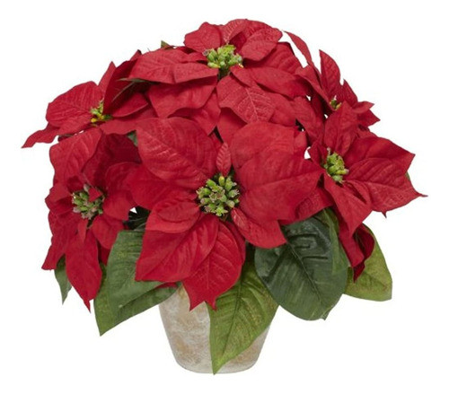 Nearly Natural 1268 Poinsettia Con Arreglo De Flores De Seda 0