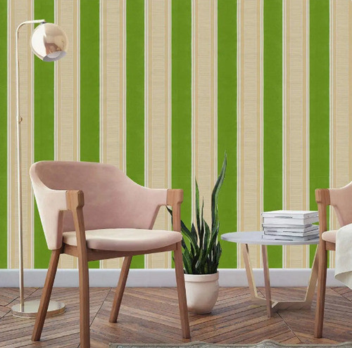 Papel Adhesivo Tapiz Pared Rayado Verde Beige 1