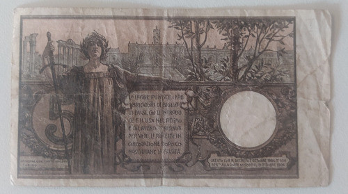 Antiguo Billete 5 Liras Italia 1914 Pick 23 D 1