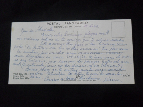 Viña Del Mar Chile Con Con Playa Amarilla Postal 1965 Coda 1
