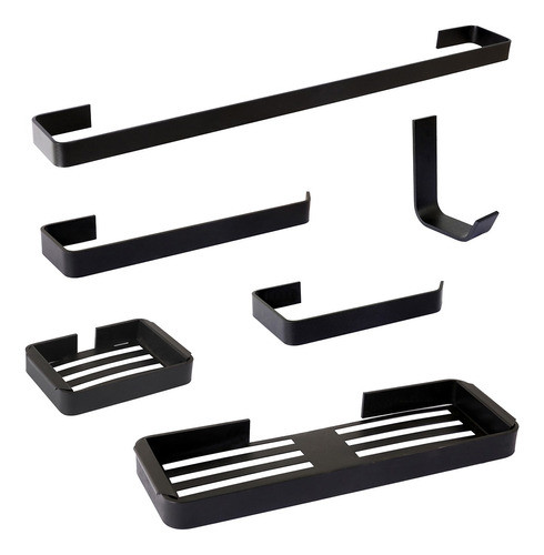 Kit Acessórios Para Banheiro Preto 7 Peças Stander 2 Cabides 0
