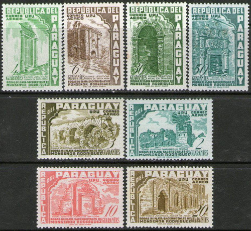 Paraguay Serie Aérea X 8 Sellos Mint Ruinas, Iglesia 1955 0