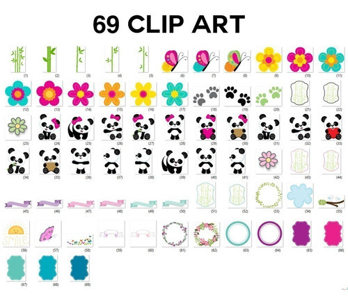Kit Digital Ositos Panda Clipart Png + Papeles Digitales 1