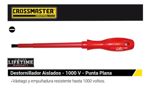 Destornillador Aislado 1000v 2,5x75mm Pta Plana Crossmaster 1