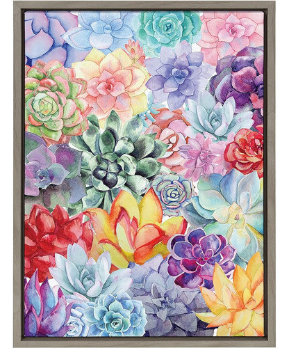 Kate Y Laurel Sylvie Colorful Succulents Framed Canvas Wall 0