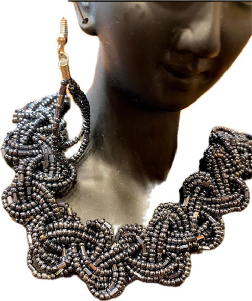 Luli Set Gargantilla Caravanas Cristal Hematite Canutillos 0