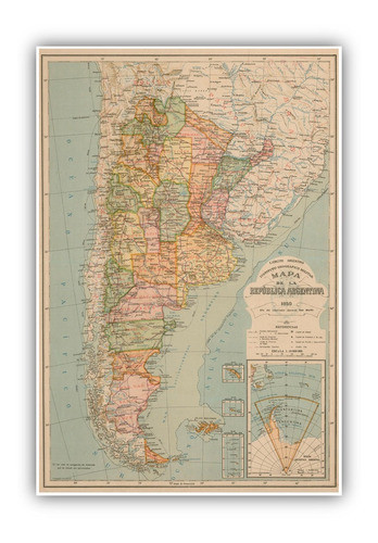 Mapa Político República Argentina Año 1950 90cmx61cm 1