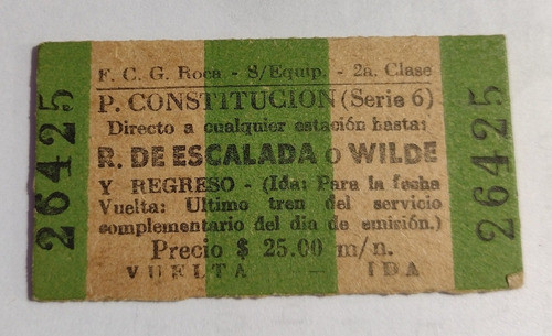 Boleto De Tren Año 1969 A Estación R. De Escalada O Wilde 0