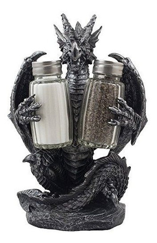 Mythical Dragon Salt And Pepper Shaker Set Con Holder Figuri 0