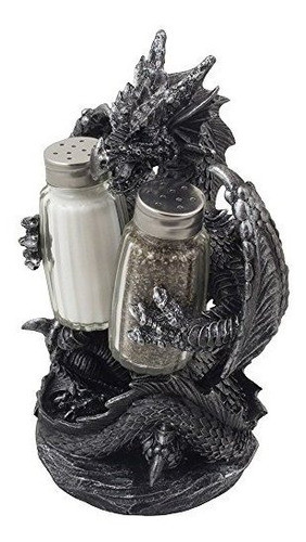 Mythical Dragon Salt And Pepper Shaker Set Con Holder Figuri 1