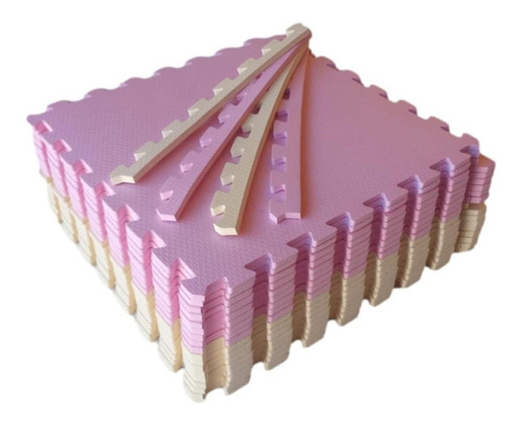 Kit 10 Tatame Tapete Eva Rosa Claro E Creme 50x50x1cm 10mm 0