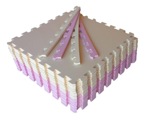 Kit 10 Tatame Tapete Eva Rosa Claro E Creme 50x50x1cm 10mm 1