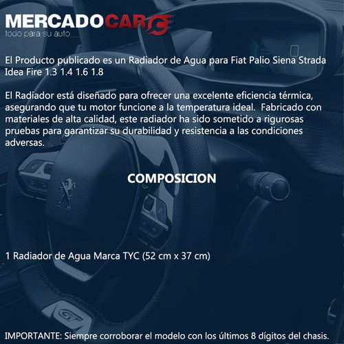 Radiador De Agua Tyc Fiat Palio 1.4 8v Fire - 2009 1