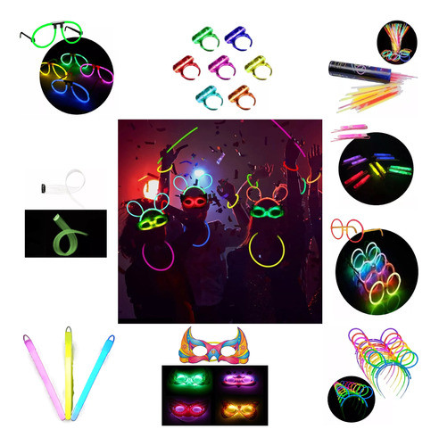Combo De Cotillon Neon Glow Quimico Para 60 Personas 1