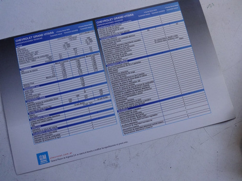 Folleto Antiguo Chevrolet Grand Vitara Catalogo No Manual 1
